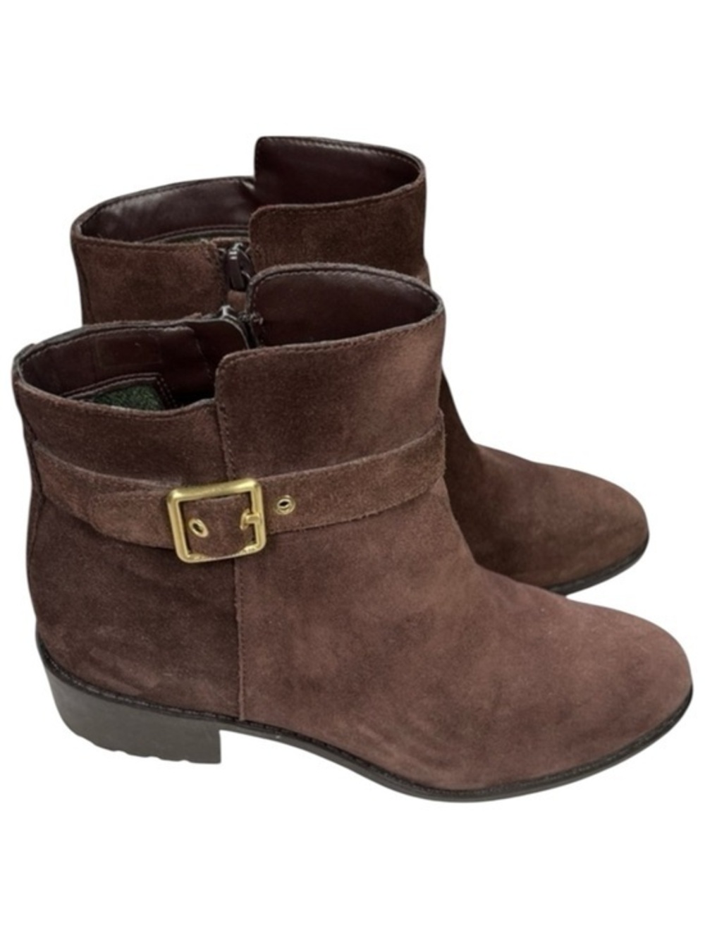 Cole Haan Signature Waterproof Suede Ankle Boots Brown Size 8B Gold Buckle Zip